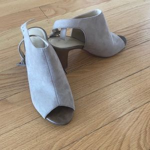 Taupe Open-Toe Booties - Kelly & Katie